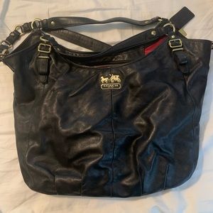 Large black leather coach purse
